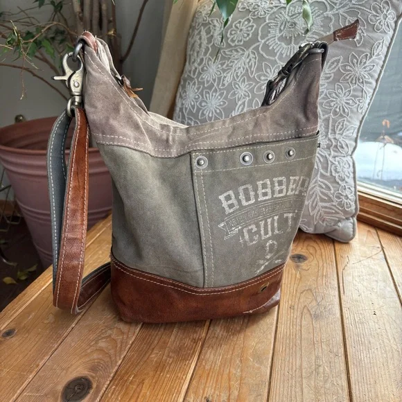 Myra Bag Leather and Canvas Crossbody Bag - Picture 1 of 5